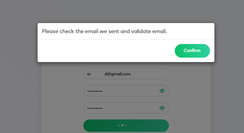 email validation screen