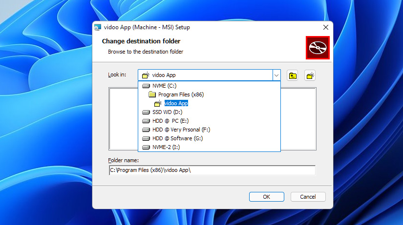 select destination folder location.