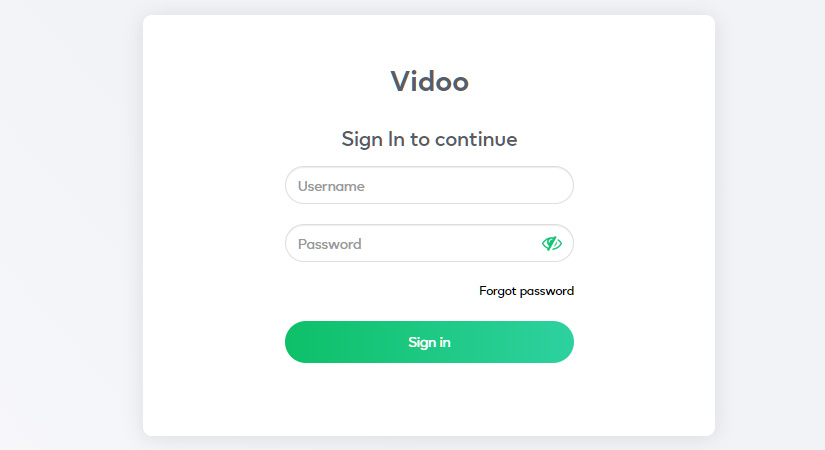 EZVidoo App login screen