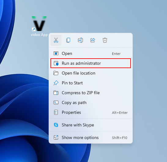 Vidoo Run as administrator Shortcut